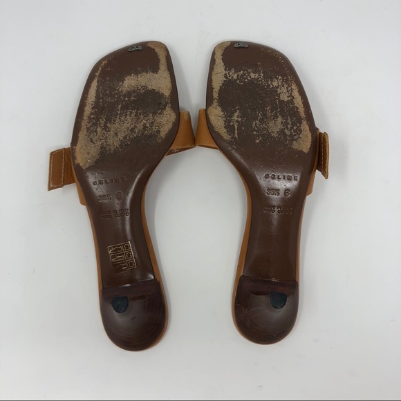 CELINE 38.5 Tan Buckle Kitten Heels B, Sandals - Picture 6 of 8